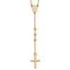 14k Yellow and Rose Gold Cross Rosary Necklace with Diamond-cut Beads