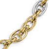 14k Yellow Gold and Rhodium Polished Textured Fancy Link Necklace 18in
