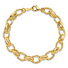 14k Yellow Gold Polished and Textured Oval Fancy Link Bracelet 7in