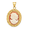 14k Yellow Gold Oval Natural Shell Lady Portrait Cameo Pendant 3/4in