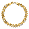 14k Yellow Gold Three Row Diamond-cut Bead Link Bracelet 7.5in