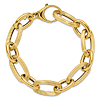 14k Yellow Gold Men's Polished and Lined Cable Oval Link Bracelet 8.5in