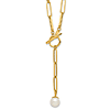 14k Yellow Gold Freshwater Cultured Pearl Paper Clip Link Toggle Necklace