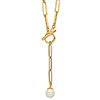 14k Yellow Gold 9mm Freshwater Cultured Pearl Paper Clip Link Toggle Necklace
