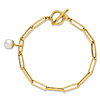 14k Yellow Gold Freshwater Cultured Pearl Paper Clip Link Toggle Bracelet 7.5in