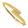 14k Yellow Gold Polished and Grooved Bypass Hinged Bangle Bracelet