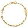 14k Yellow Gold Rosary Bead Bracelet with Miraculous Medal and Cross Charms 7.5in