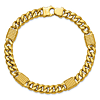 14k Yellow Gold Men's Curb Link with Grooved Bars Station Bracelet 8.25in