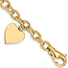 14k Yellow Gold Oval Link Bracelet with Smooth Heart Charm 7.5in