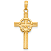 14k Yellow Gold 1in Satin & Diamond-cut Claddagh Cross Pendant