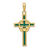 14k Yellow Gold Green Enamel Claddagh Cross Pendant 1in