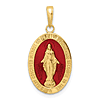 14k Yellow Gold Red Enamel Oval Miraculous Medal 3/4in