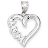 14kt White Gold 3/4in Polished Mom Heart Pendant