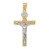 14k Two-Tone Gold Block INRI Cross With Crucifix Pendant 1.5in