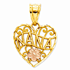 14k Two-tone Gold Heart Filigree Nana Charm 1/2in
