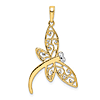 14k Yellow Gold Filigree Dragonfly Pendant with Rhodium Accents 1in