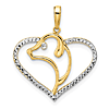 14k Yellow Gold Diamond-cut Dog Profile Heart Pendant with Rhodium