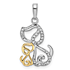14k Yellow Gold and Rhodium Diamond-cut Dog And Puppy Pendant