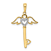 14k Yellow Gold and Rhodium Heart And Angel Wings Key Pendant