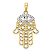 14k Yellow Gold and Rhodium Evil Eye Hamsa Pendant 1in