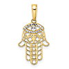 14k Yellow Gold and Rhodium Evil Eye Hamsa Pendant 5/8in