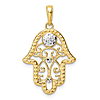 14k Yellow Gold and Rhodium Diamond-cut Filigree Hamsa Pendant 7/8in