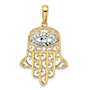 14k Yellow Gold and Rhodium Evil Eye Hamsa Pendant 3/4in