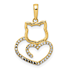 14k Yellow Gold and Rhodium Cat Heart Pendant 5/8in