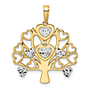 14k Yellow Gold and Rhodium Tree Of Life Pendant with Hearts 7/8in