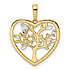 14k Yellow Gold and Rhodium Tree Of Life Heart Pendant 3/4in