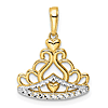 14k Yellow Gold and Rhodium Crown Pendant with Hearts