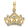 14k Yellow Gold Crown Pendant with Rhodium Accents 1/2in