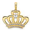 14k Yellow Gold Diamond-cut Crown Pendant with Rhodium Accents