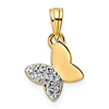 14k Yellow Gold and White Rhodium Diamond-cut Butterfly Pendant 1/2in