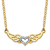 14k Yellow Gold Angel's Wings Necklace with Rhodium-plated Heart