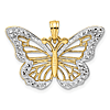 14k Yellow Gold Diamond-cut Butterfly Pendant With White Rhodium Borders 3/4in
