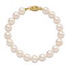 14k Yellow Gold 8mm Round White Saltwater Akoya Cultured Pearl Bracelet 7in