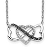 14k White Gold 1/10 ct tw Black And White Diamond Three Heart Necklace
