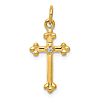 14k Yellow Gold .02 ct tw Diamond Small Budded Cross Pendant