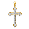 14k Yellow Gold And Rhodium 1/10 ct Diamond Budded Cross Pendant