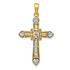 14k Yellow Gold 1/6 ct tw Diamond Filigree Cross Pendant with Hearts