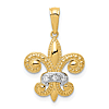 14k Yellow Gold Rhodium Diamond Fleur De Lis Pendant 1/2in