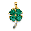 14k Yellow Gold Created Emerald Four Leaf Pendant with Diamonds