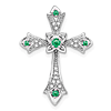 10k White Gold Emerald and Diamond Fleur de Lis Cross Pendant Slide 1in