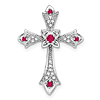 10k White Gold Ruby and Diamond Fleur de Lis Cross Pendant Slide 1in