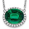 14k White Gold 2.6 ct Oval Created Emerald and Diamond Halo Necklace
