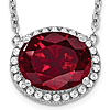 14k White Gold 3.1 ct Oval Created Ruby and Diamond Halo Necklace