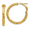 14k Yellow Gold Italian Diamond-cut Hoop Earrings Omega Backs 1in