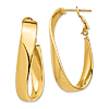 14k Yellow Gold 1.25in Wavy Oval Hoop Earrings Omega Backs 7mm