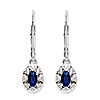 Sterling Silver Diamond and Oval Created Sapphire Earrings